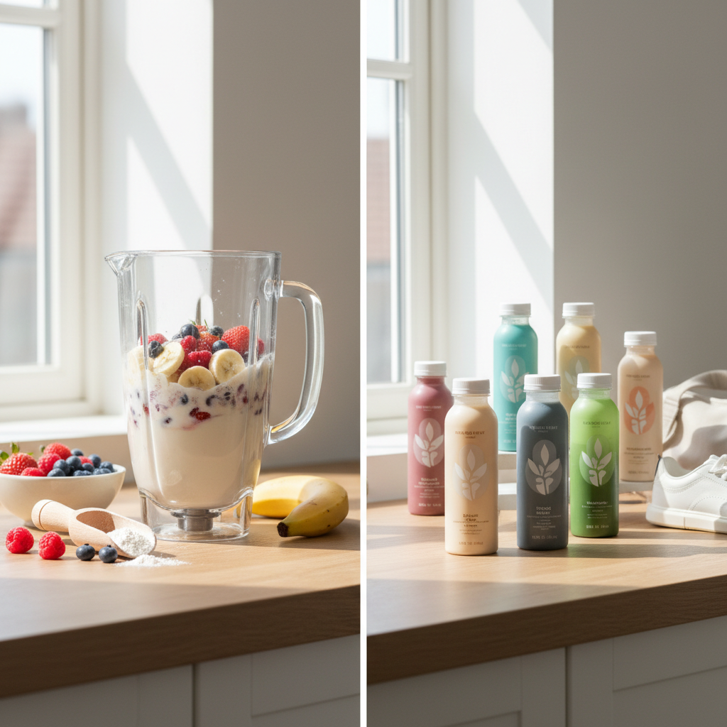 Sammenligning af ingredienser til en hjemmelavet restitutionsdrik over for færdigkøbte varianter.