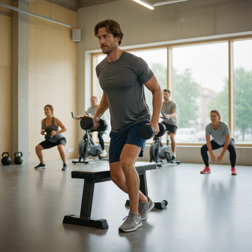 Person udfører en dumbbell row træningsøvelse som en del af et full body træningsprogram.